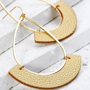 NWT Gold Teardrop Hoop Earrings w/leather accent
